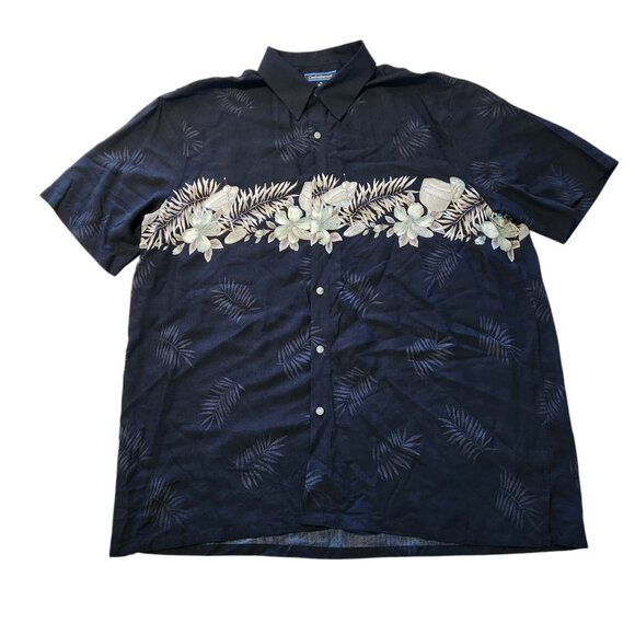 Croft & Barrow Hawaiian Shirt Tropical Rayon Button Up Black Short Sleeve XL - Picture 1 of 11